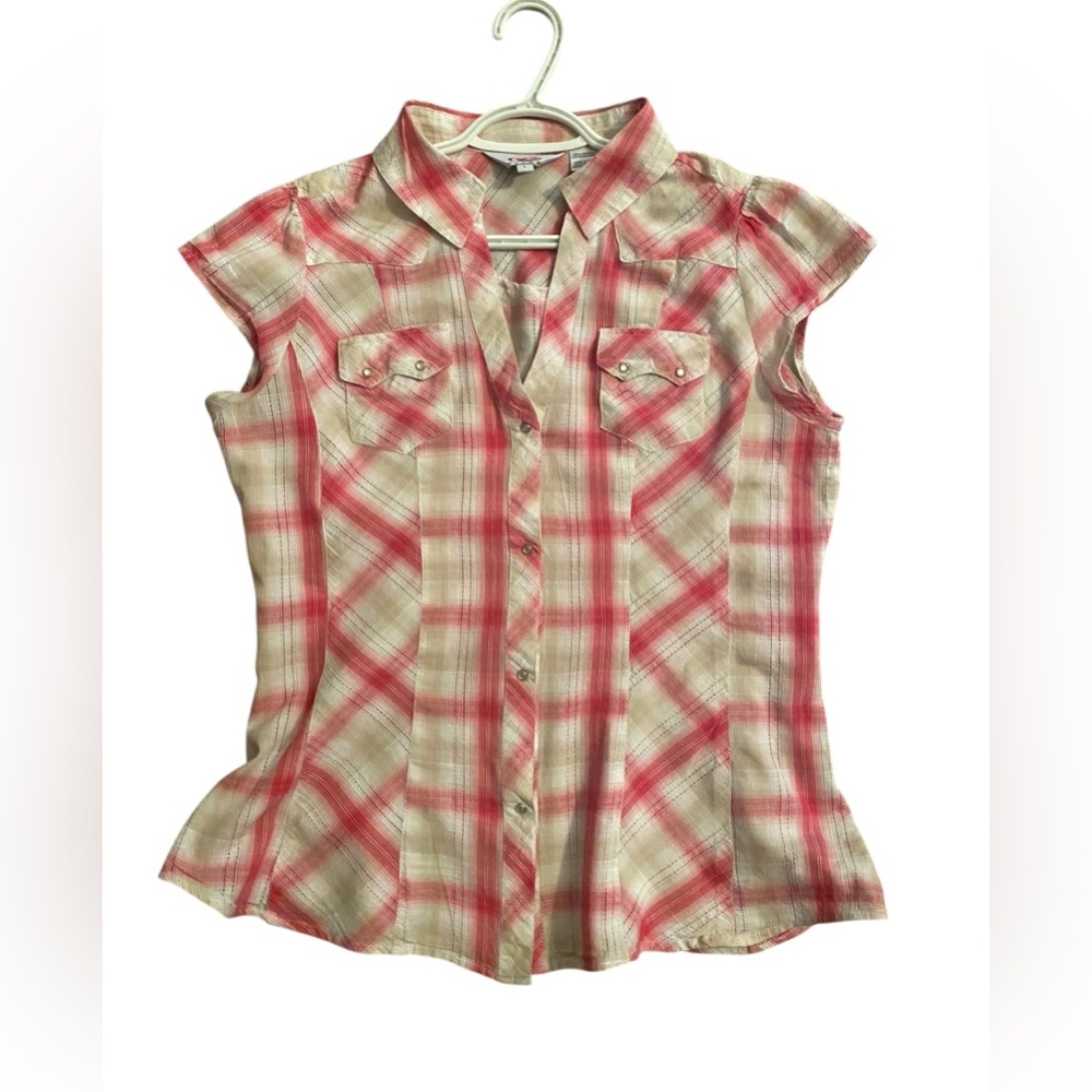 Women’s Roper Short Sleeve Plaid Peral snap Shirt L